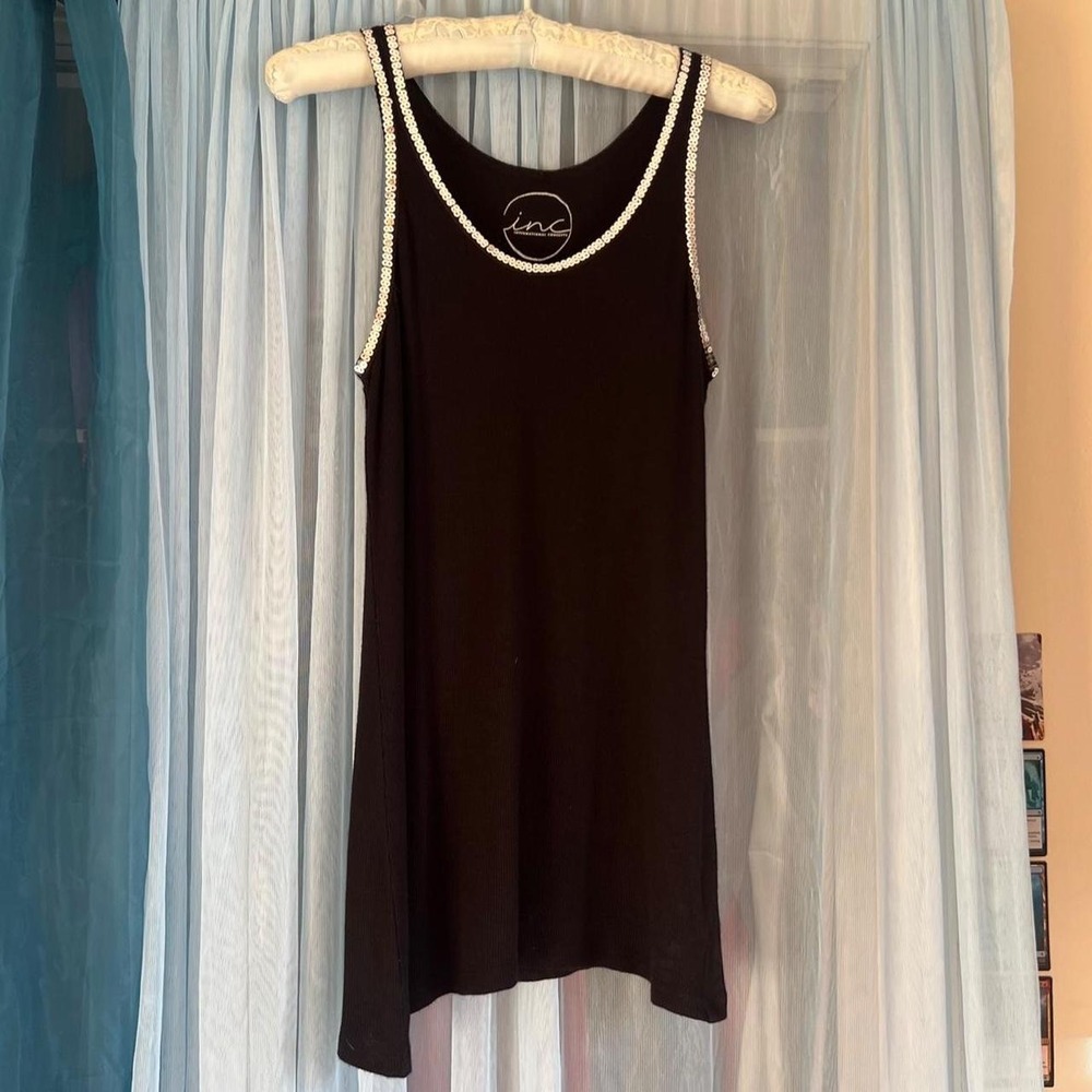 Black Sequin-Trim Ribbed Tank Top
